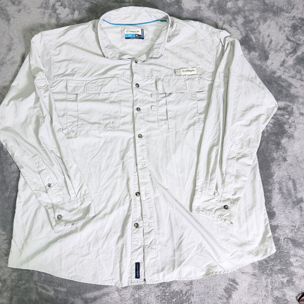 Magellan Outdoors Laguna Madre Fishing Shirt Mens 2XL Gray Long Sleeve Wicking
